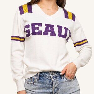 Sparkle City LSU Sweater Tiger Geaux Rhinestones Purple Size Small Gold Game Day